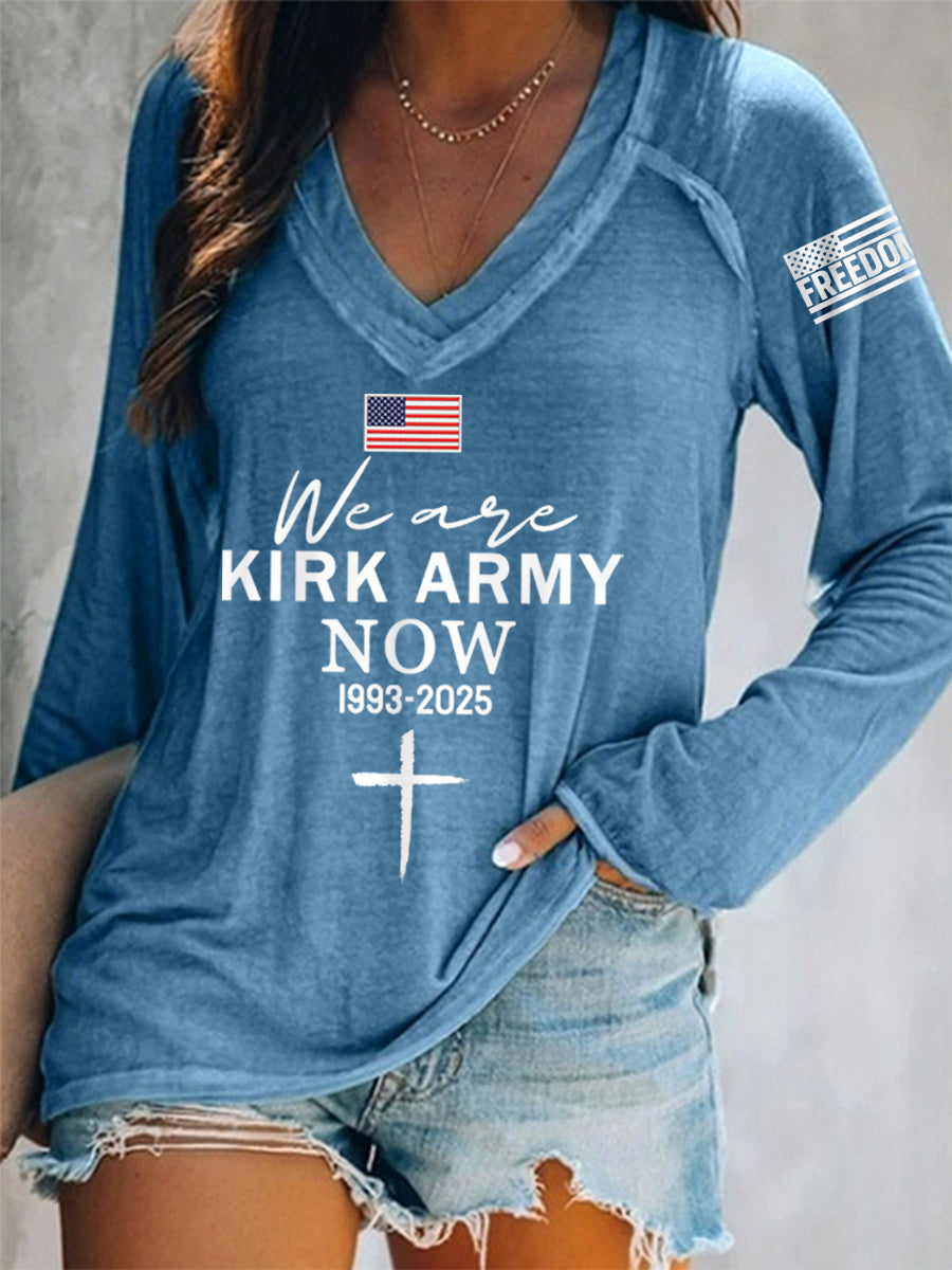 Women's We Are All Kirk Army Now! R.I.P Charlie Kirk V-Neck Long-Sleeve T-Shirt